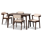 Baxton Studio Althea Mid-Century Modern Transitional Cream Fabric and Dark Brown Finished Wood 5-Piece Dining Set